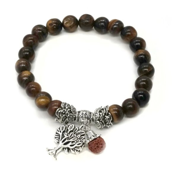 My Bead Emporium Jewelry - Tiger's Eye Bracelet Tree of Life Charm. OS.